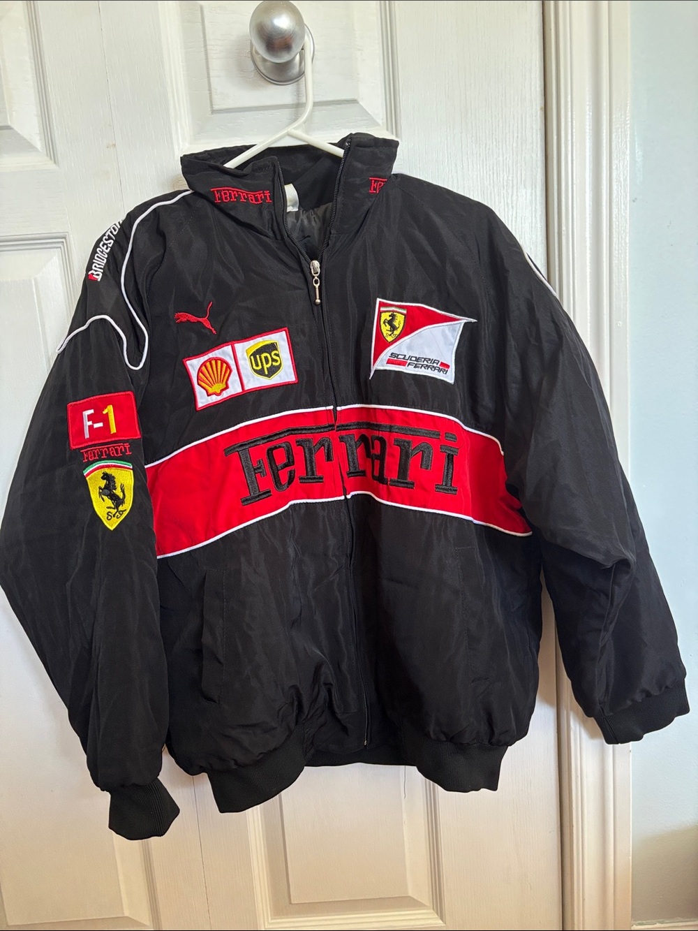 Ferrari Black and Red Logo Patch Racing Jacket
